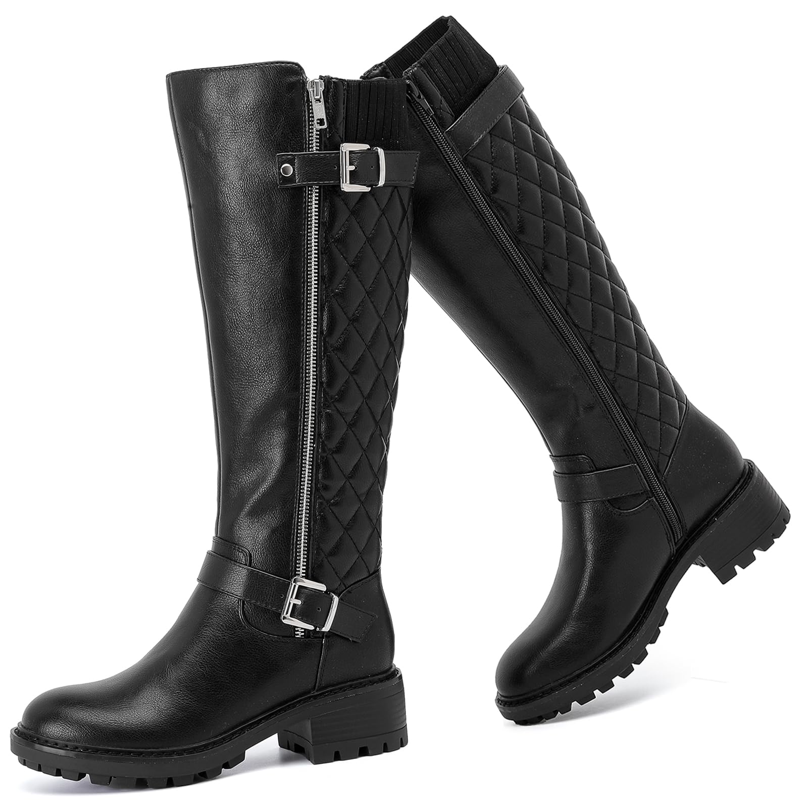 Women's Knee High Boots Classic Comfort Riding Combat Boot Round Toe Side Zipper Long Tall Fall Winter Boots for Women.
